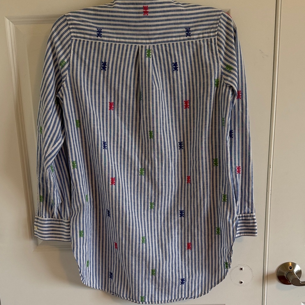 GAP Size XS Linen Cotton Blend Colorful Embroidered Blue Striped Tunic - Picture 8 of 8